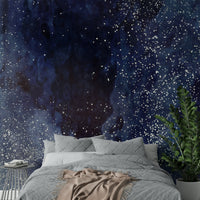 Stunning starry night sky in cobalt blue mural for modern spaces.

