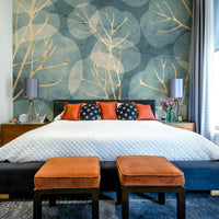 Elegant Midwinter leaf cyanotype mural for modern interiors.

