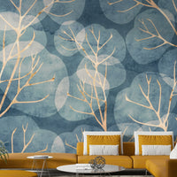 Beautiful cyanotype blue leaf mural for nature-inspired spaces.

