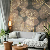 Elegant sepia leaf design mural perfect for serene interiors.

