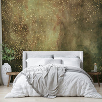 Olive Galaxy Mural with cosmic design for a celestial vibe.

