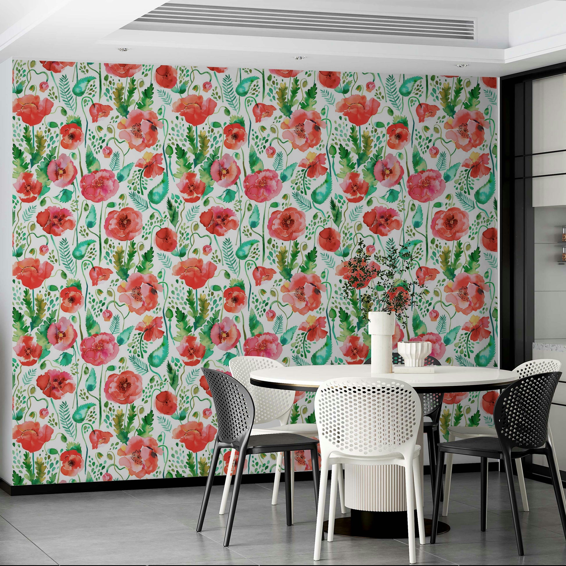 Spring Poppies design with vivid flowers and soft, flowing greenery.

