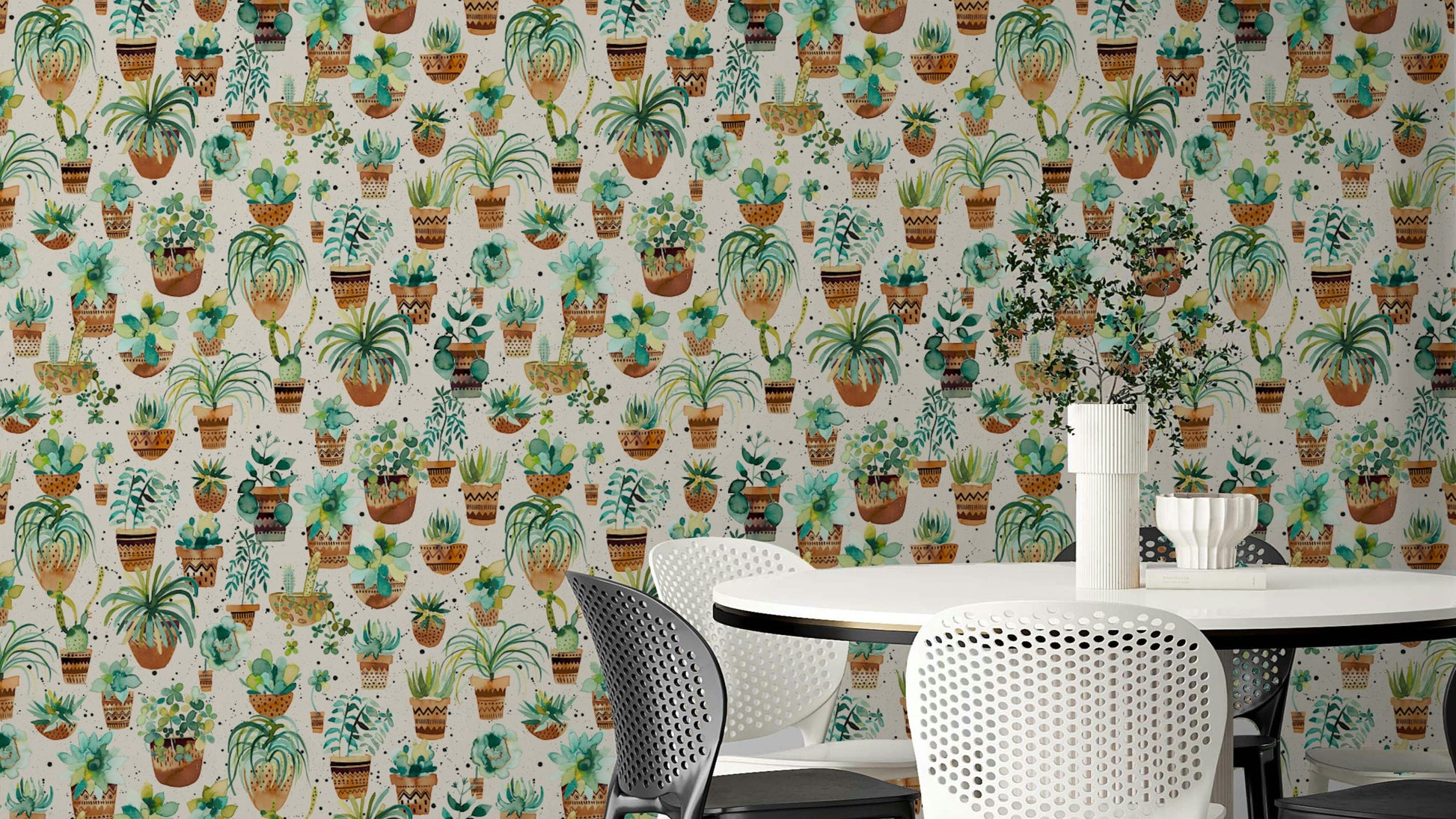 Succulent Home Pots Plants Wallpaper with lush succulents in various pots.

