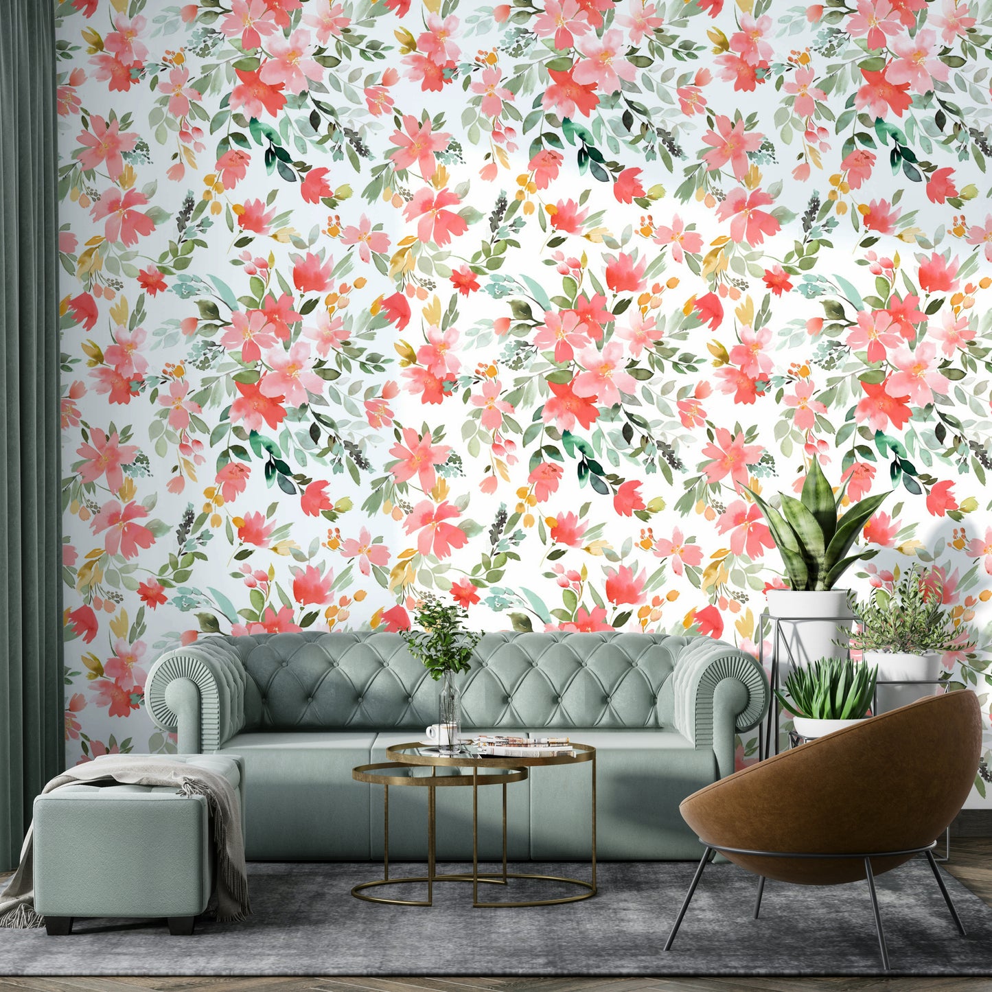 Coral floral design with oleander flowers and soft pastel tones.

