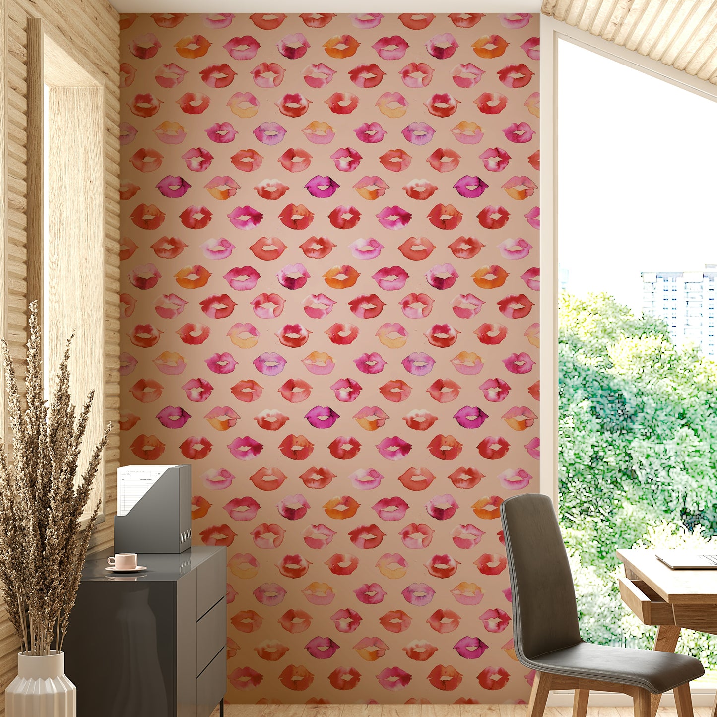 Sweet Pink Lips Kisses Love Wallpaper with playful lip prints.

