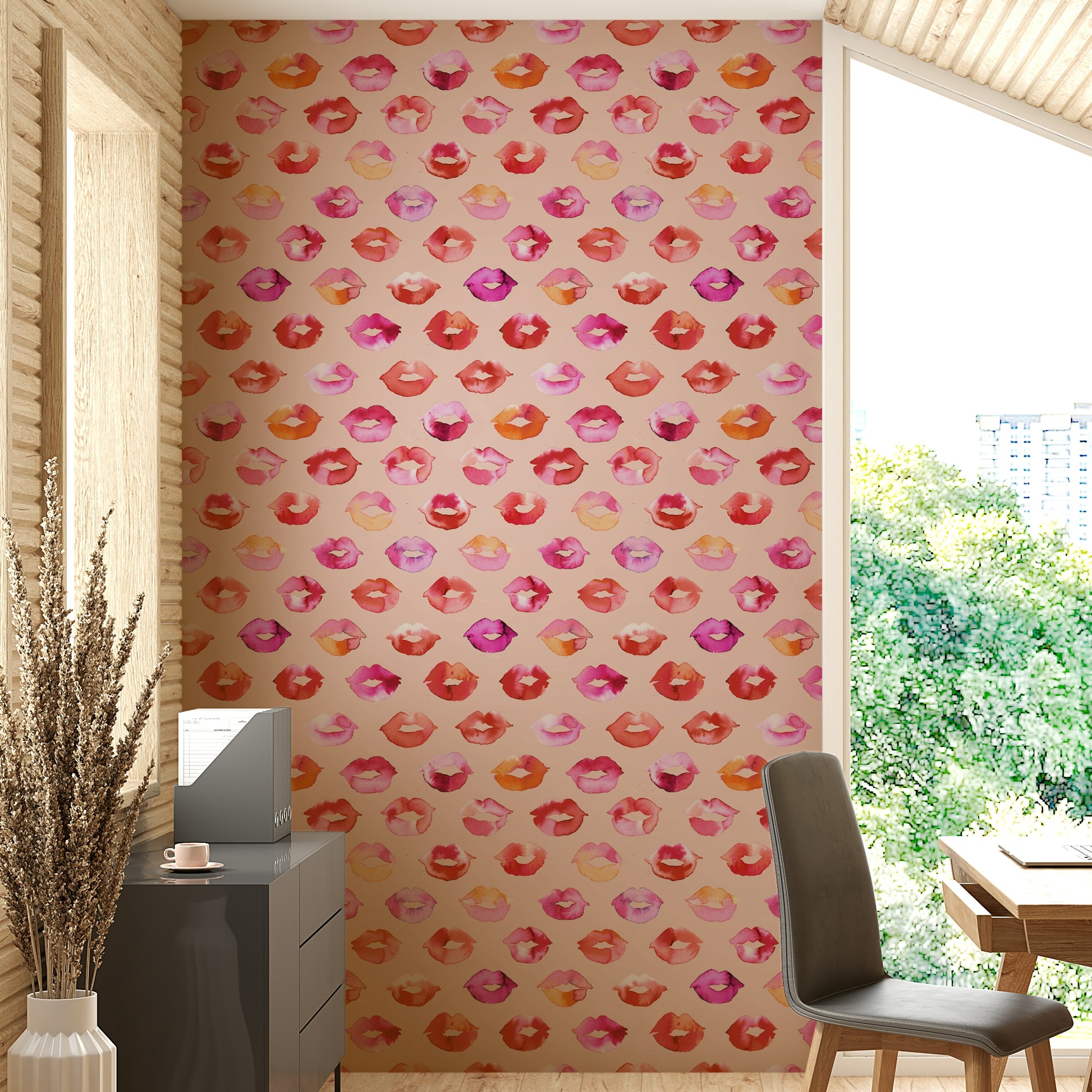 Sweet Pink Lips Kisses Love Wallpaper with playful lip prints.

