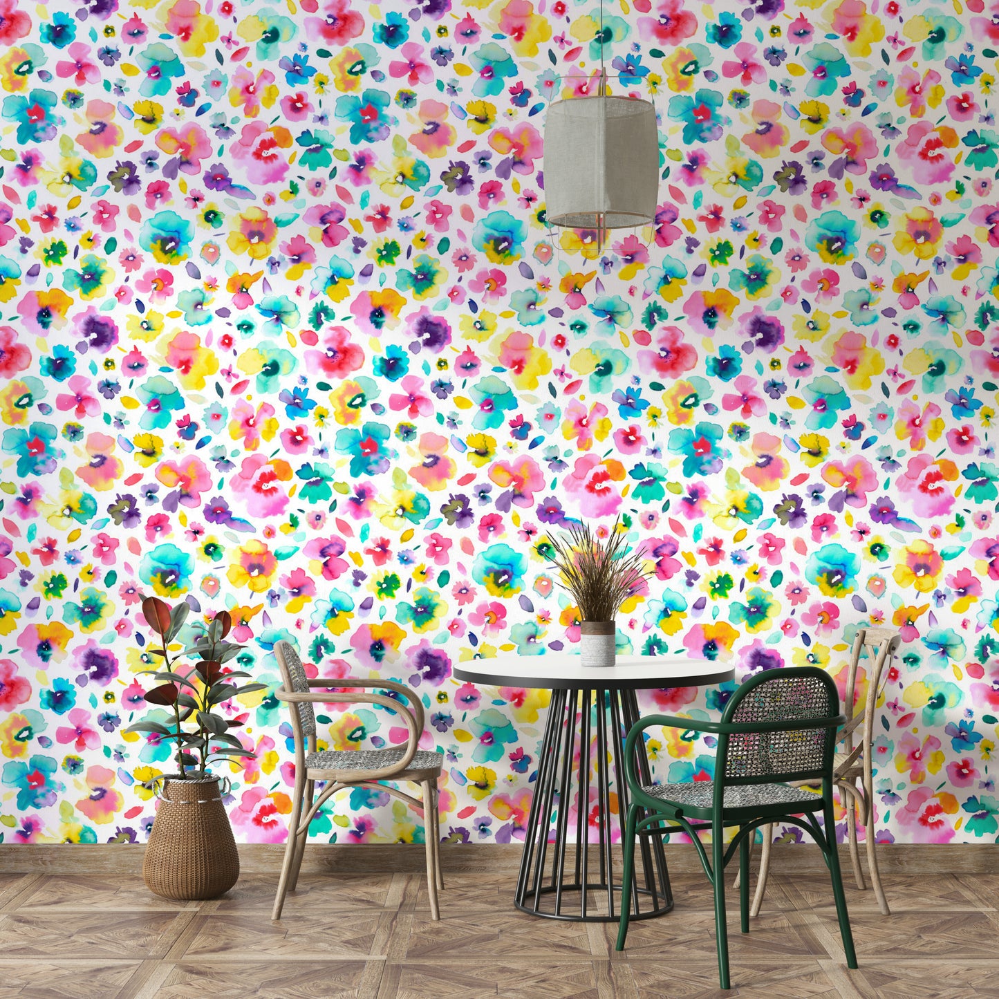 Vibrant tropical wallpaper featuring artistic flowers.

