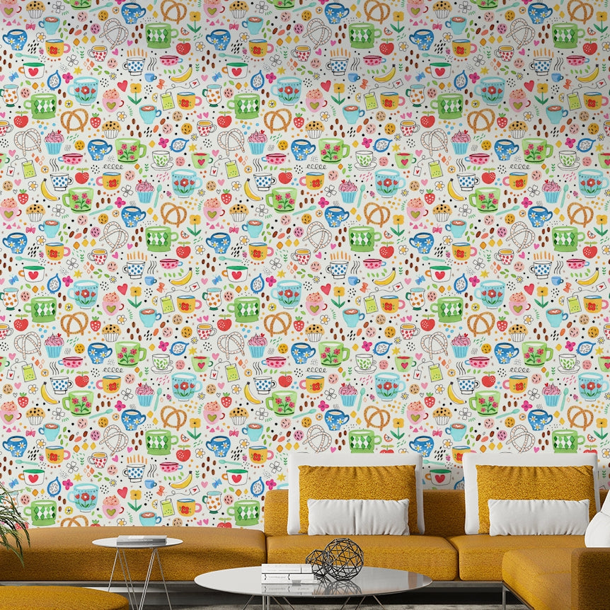 Wallpaper with old-school diner and restaurant design elements.

