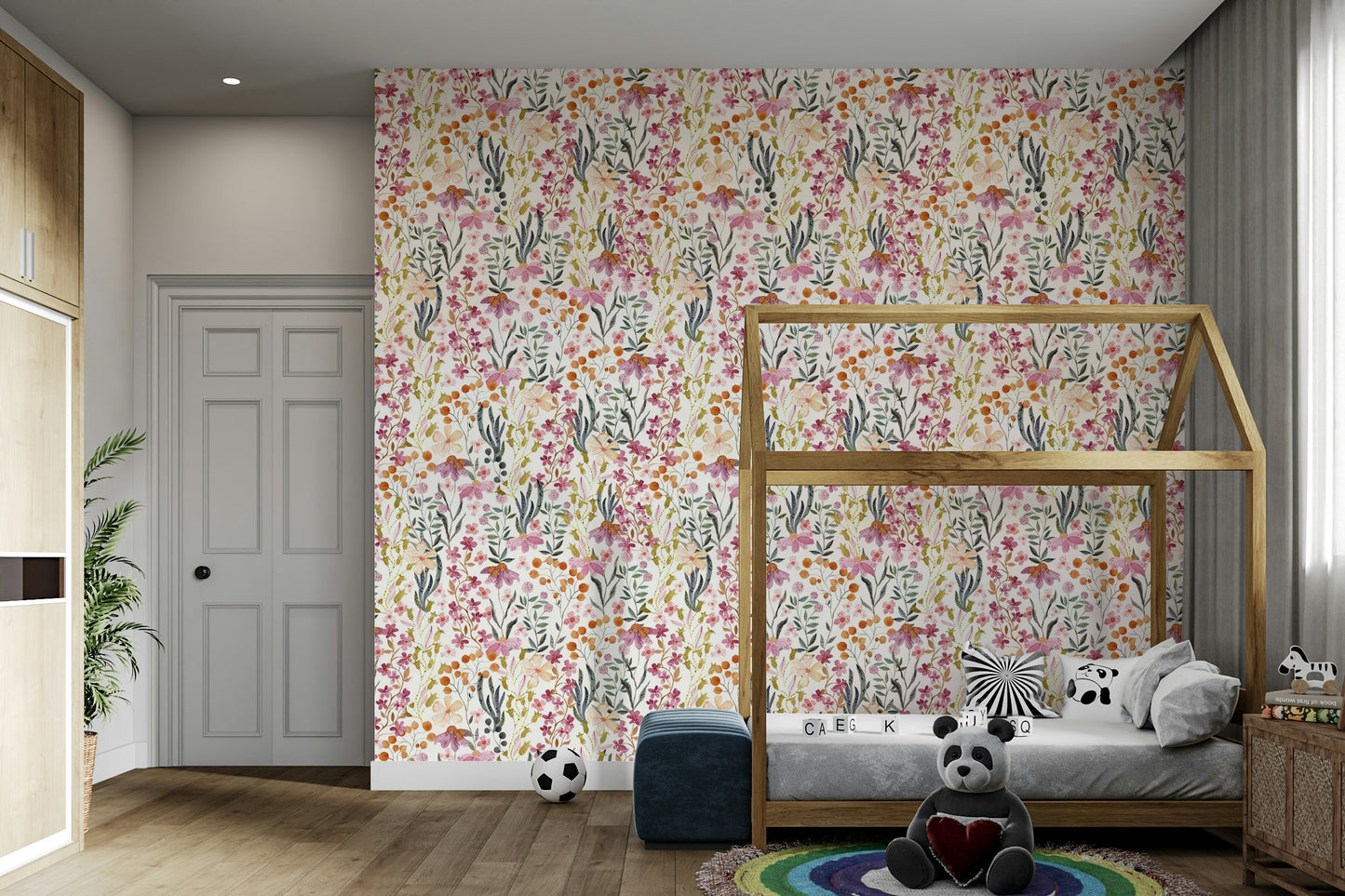 Light floral mural for walls with soft brushstrokes

