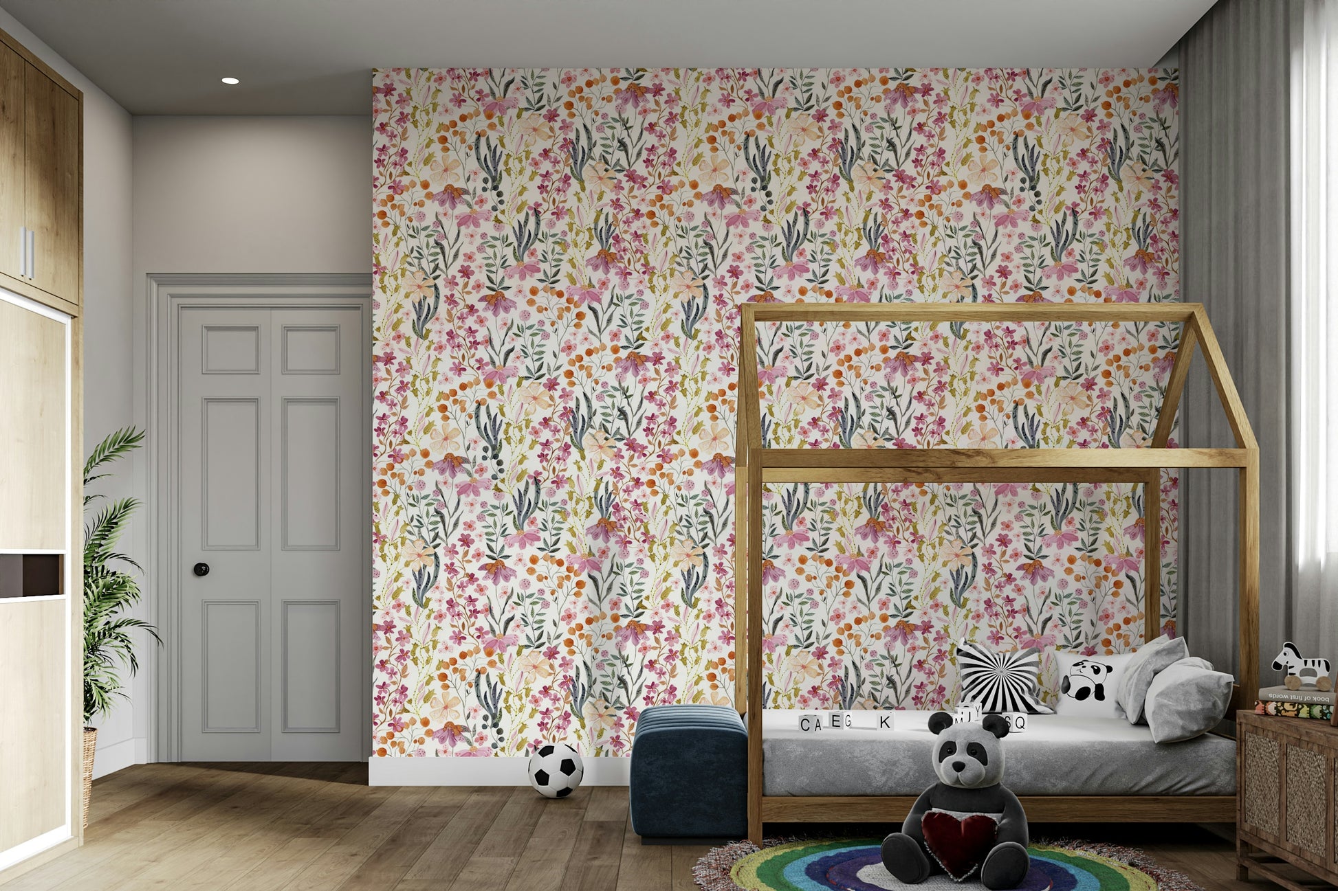 Light floral mural for walls with soft brushstrokes

