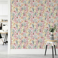 Gentle flower wallpaper in blush and green

