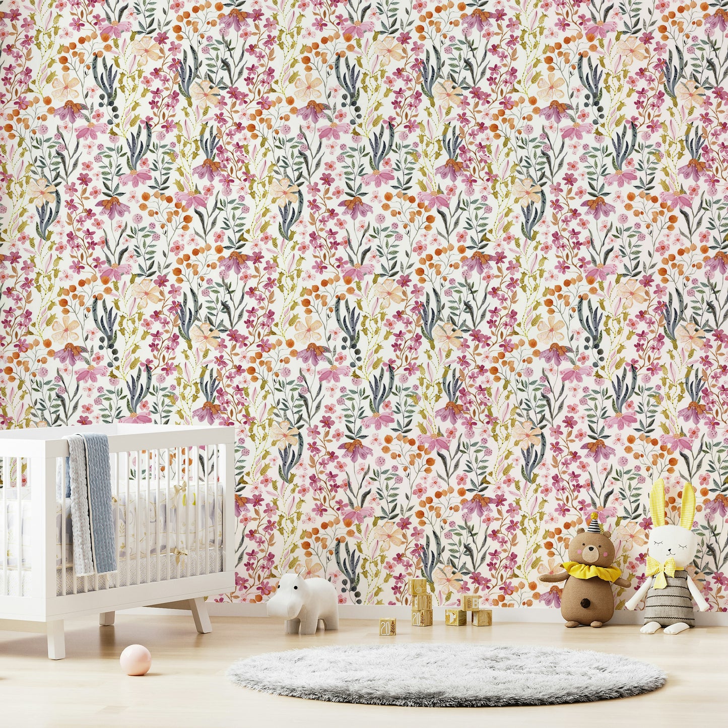Watercolor Blossom wallpaper in neutral room

