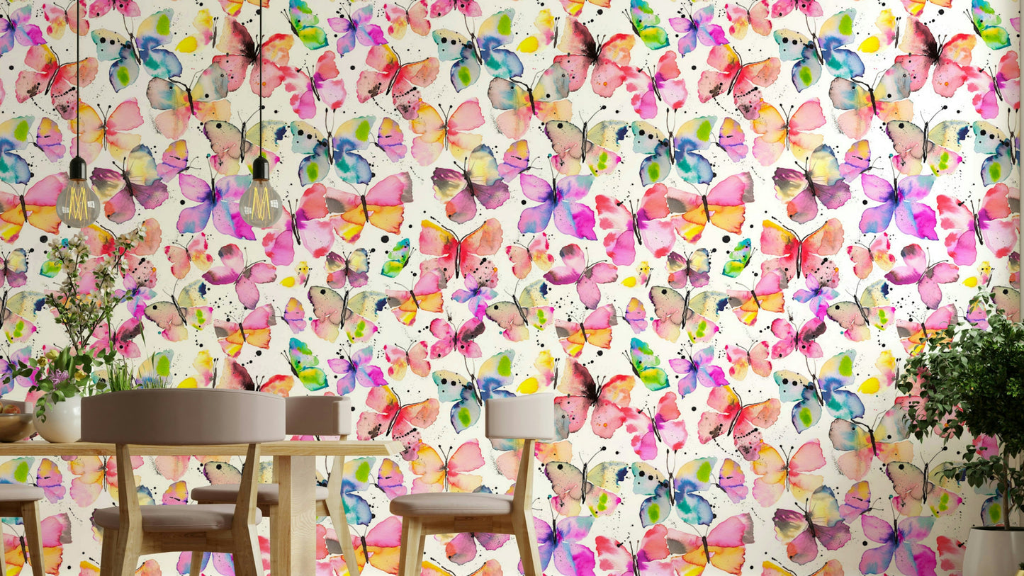 Watercolor Butterflies Wallpaper with pastel-toned butterfly illustrations.


