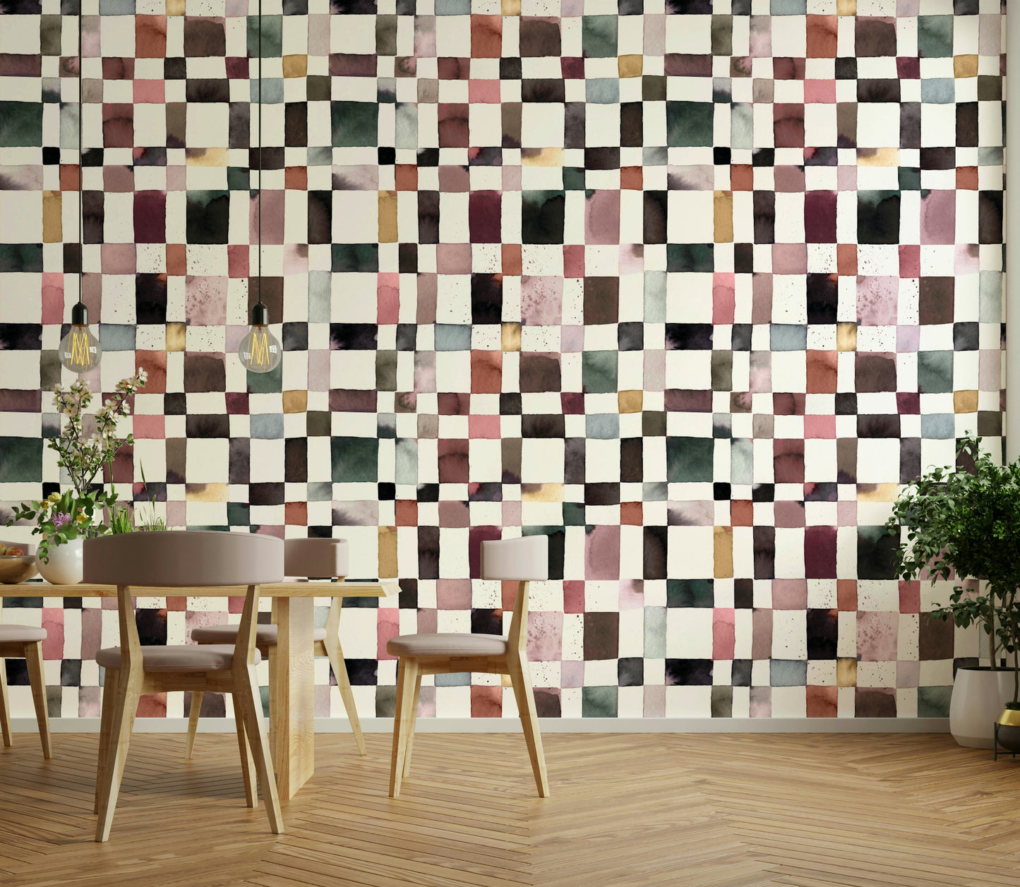 Light and airy checker wallpaper in a modern artistic style.

