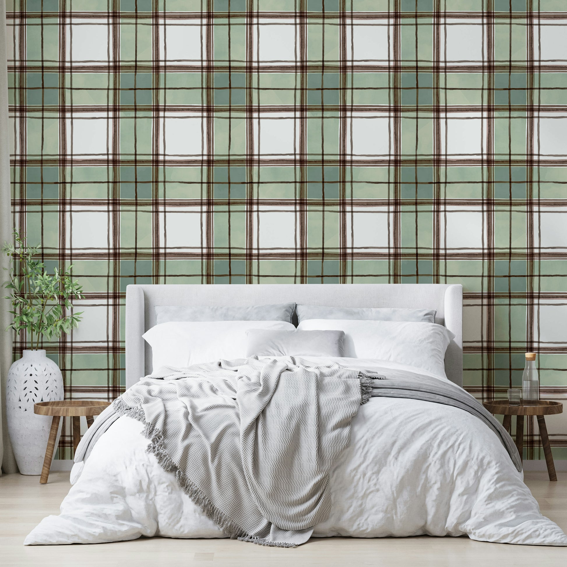 Hand-painted stripe wallpaper in calming watercolor tones.

