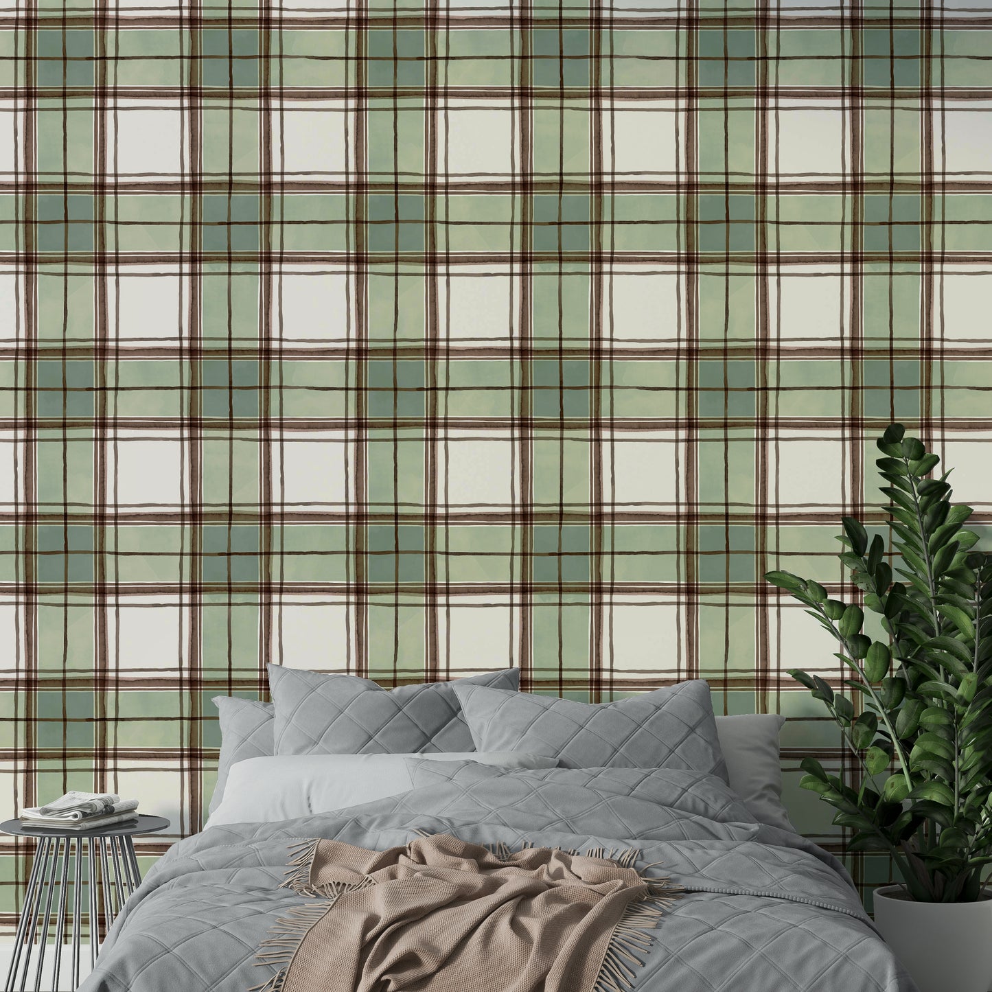 Vertical watercolor stripes with a soft, geometric pattern.

