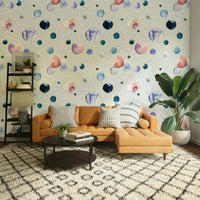 Wallpaper with watercolor dots in neutral tones, creating a serene vibe.

