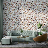 Wildflower mural with earthy beige base and soft painted blooms.

