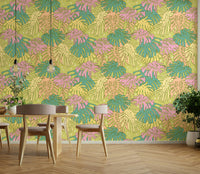 Vintage-inspired Monstera wallpaper with a retro avocado and pastel palette.


