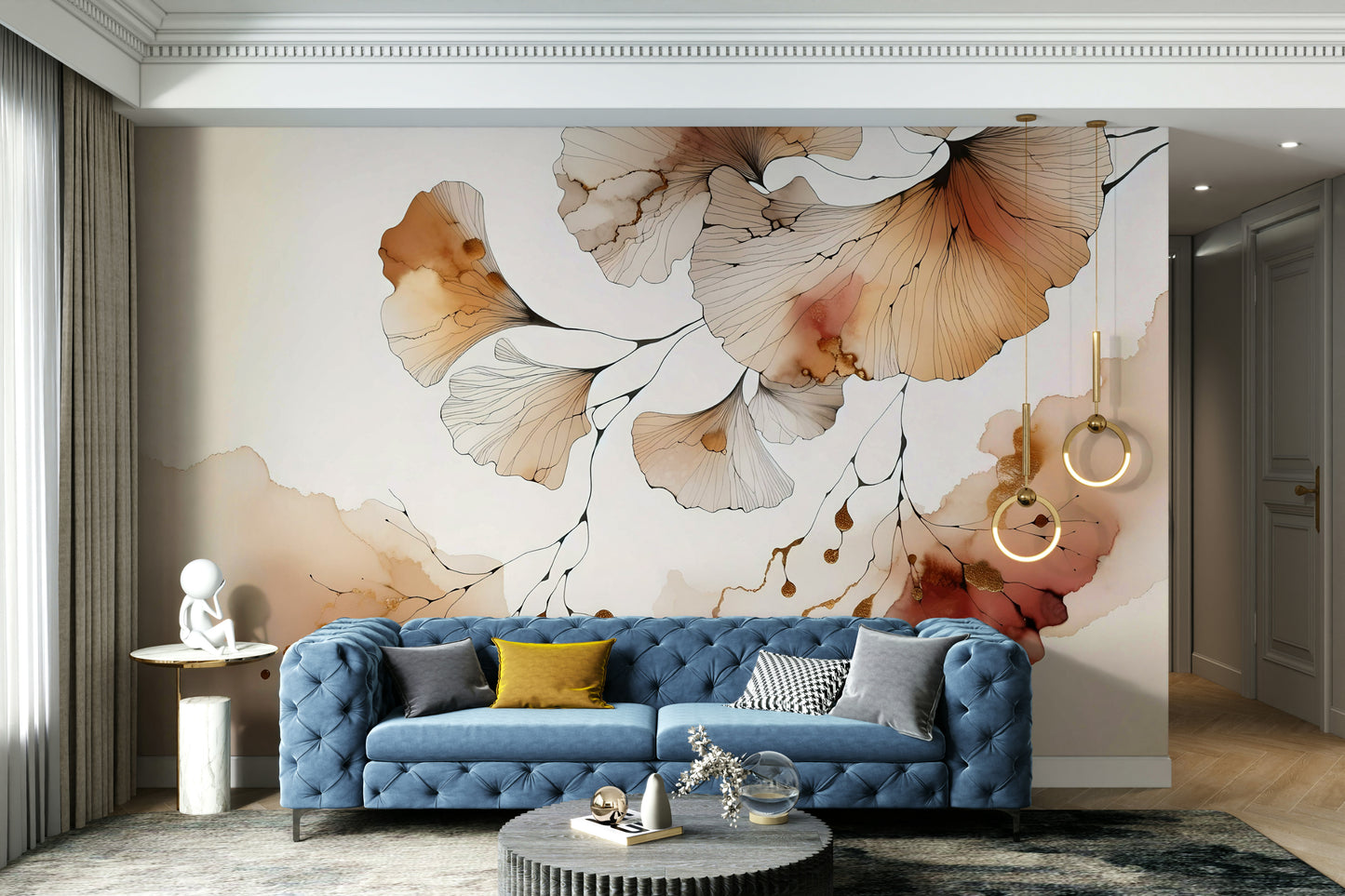 Amber Ginkgo Dreams mural bringing autumn-inspired beauty to your walls.

