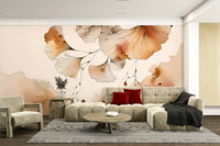 Wallpaper mural with amber ginkgo leaves creating a tranquil atmosphere.

