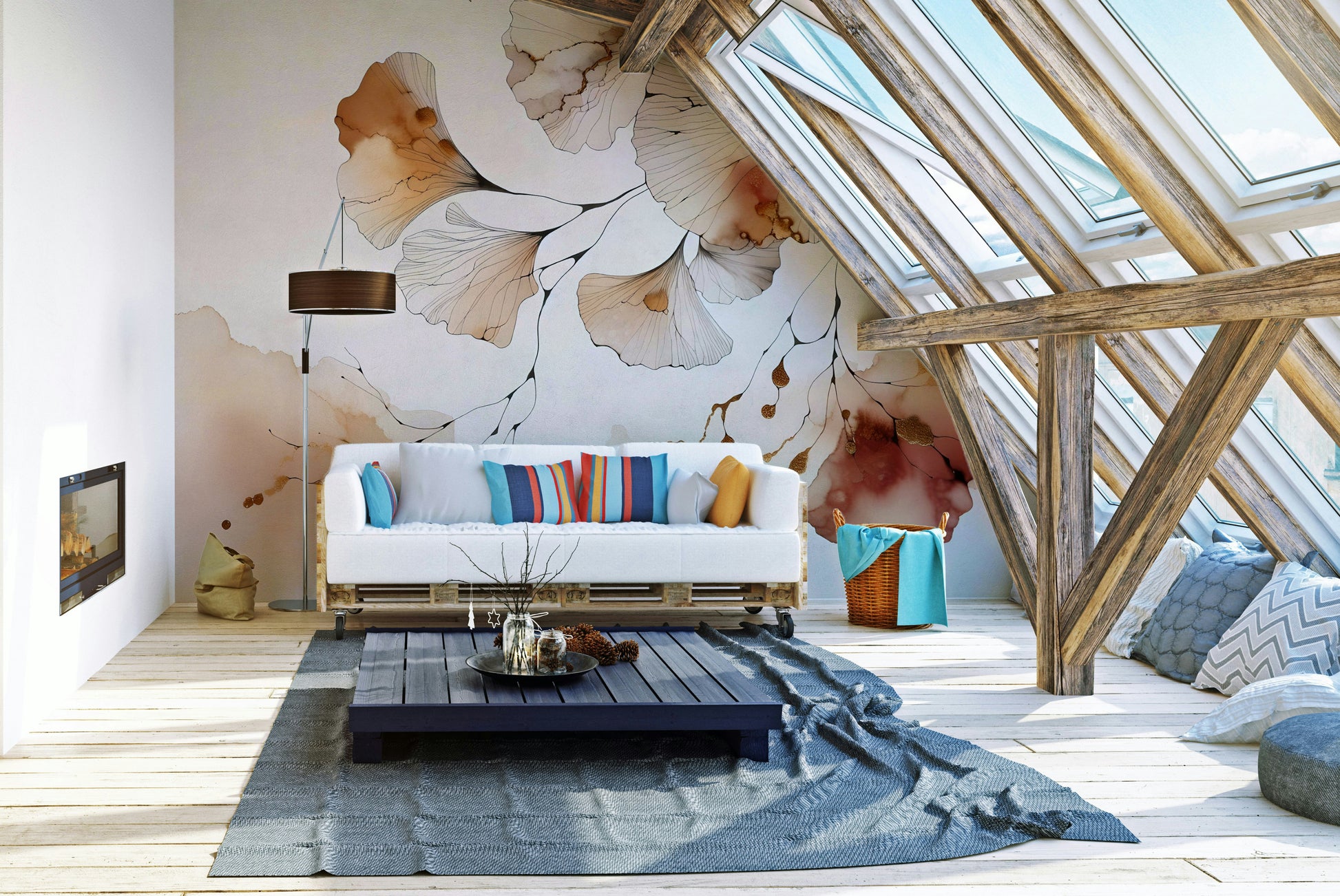 Ginkgo leaf pattern in amber tones, adding natural elegance to any room.

