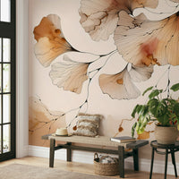 Fall-inspired mural with warm amber ginkgo leaves and soft, intricate patterns.

