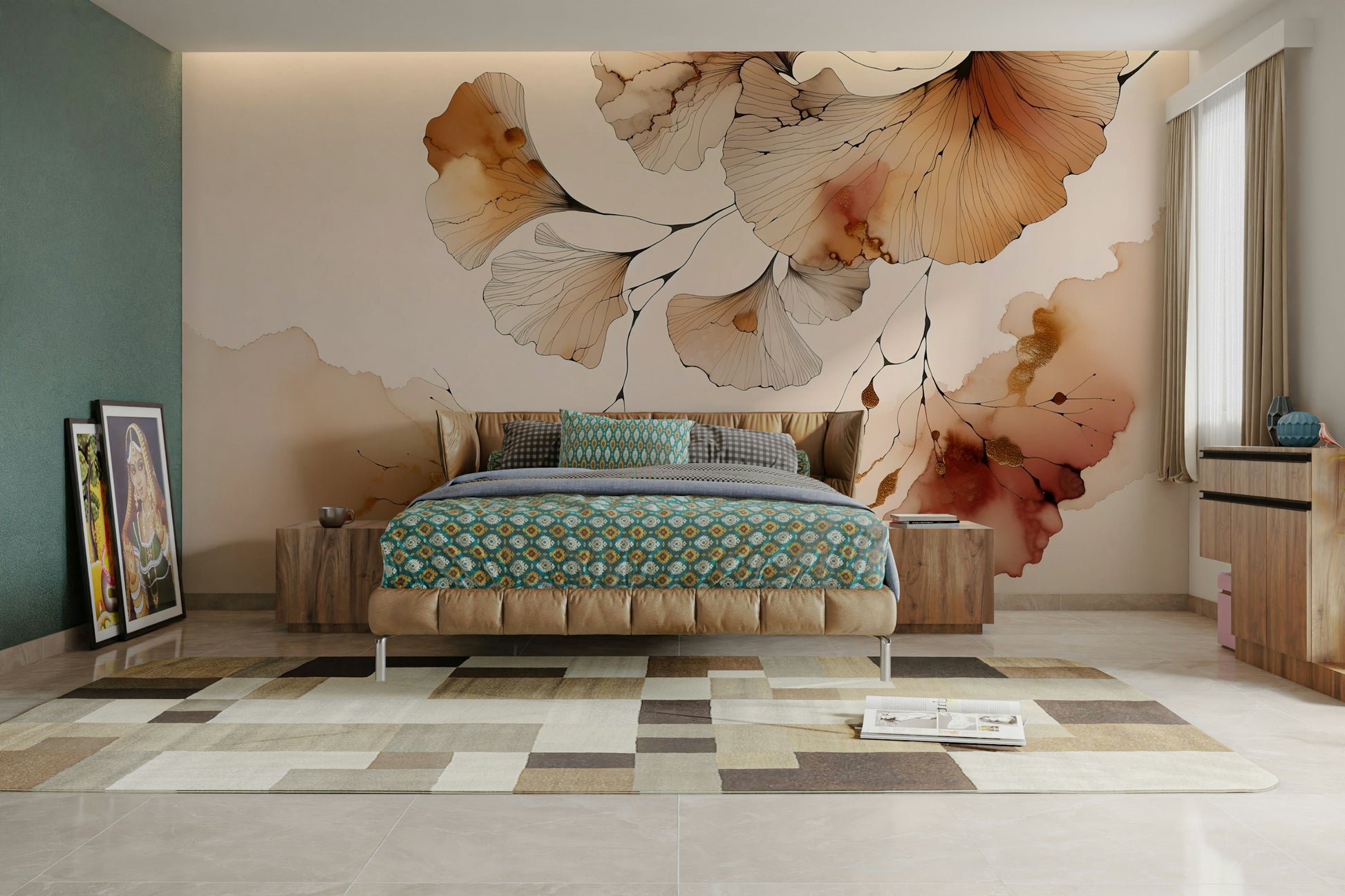 Amber Ginkgo Dreams Wall Mural with golden ginkgo leaves in warm amber hues.


