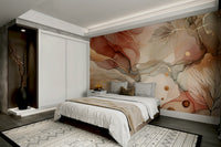 Serene fall mural with golden leaves and soft amber tones for cozy spaces.

