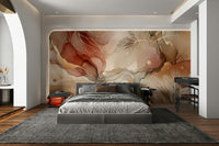 Autumn Whispers Wall Mural with fall leaves in warm amber and gold hues.

