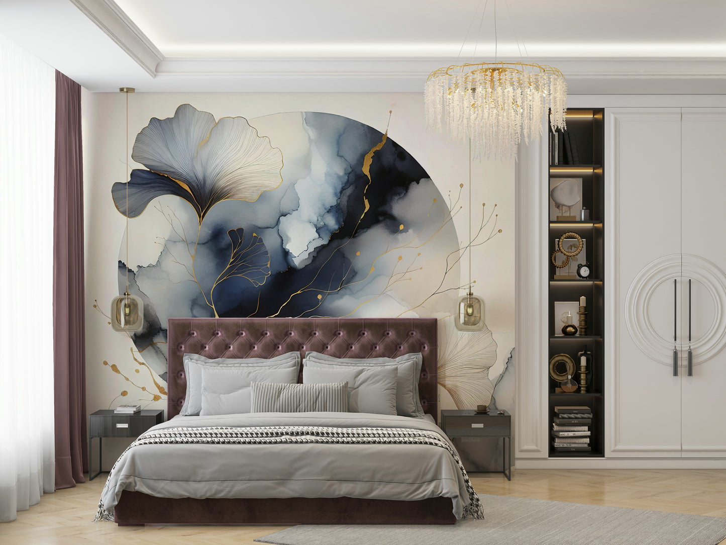 Chic Ginkgo Moon Wall Mural