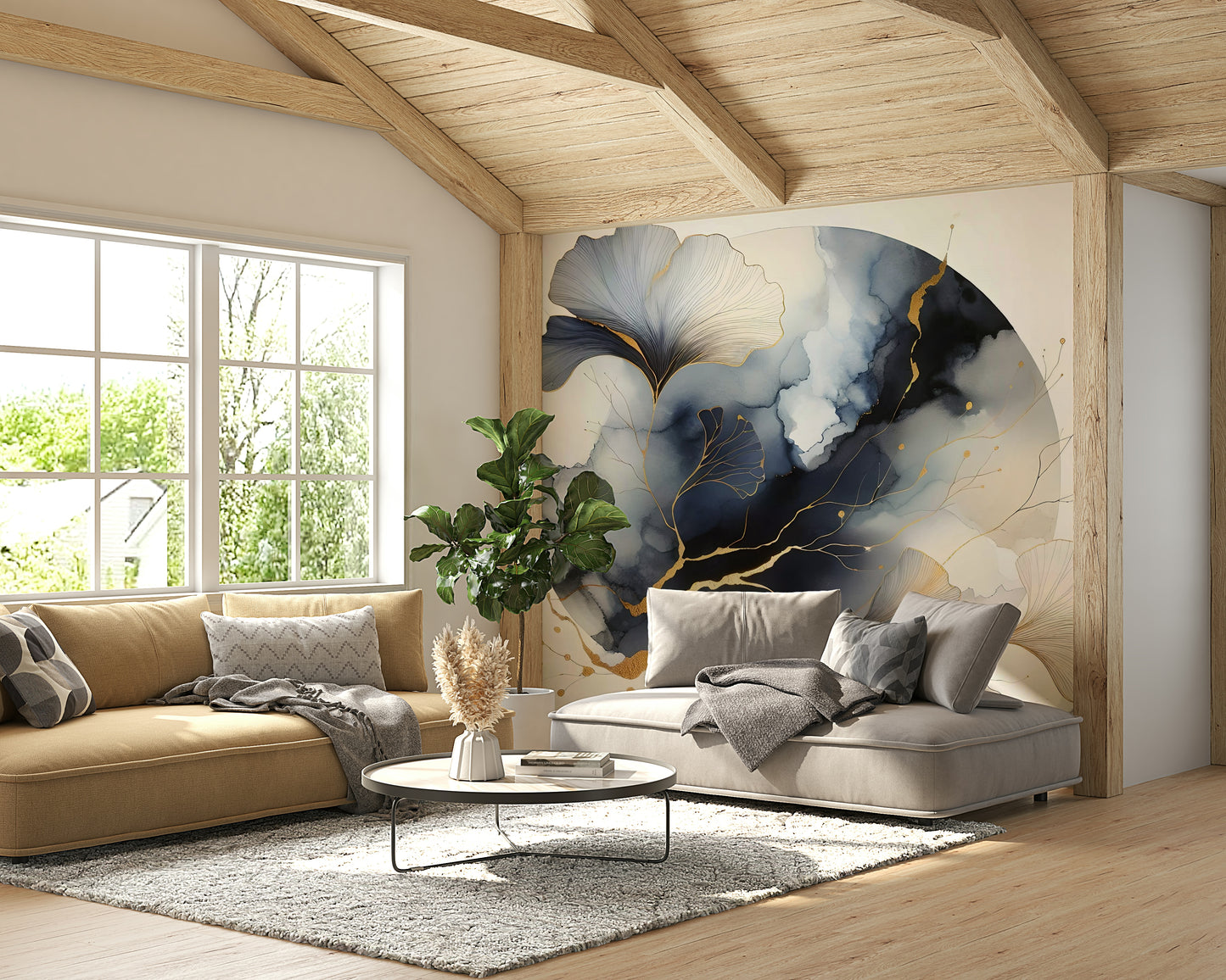 Chic Ginkgo Moon Wall Mural