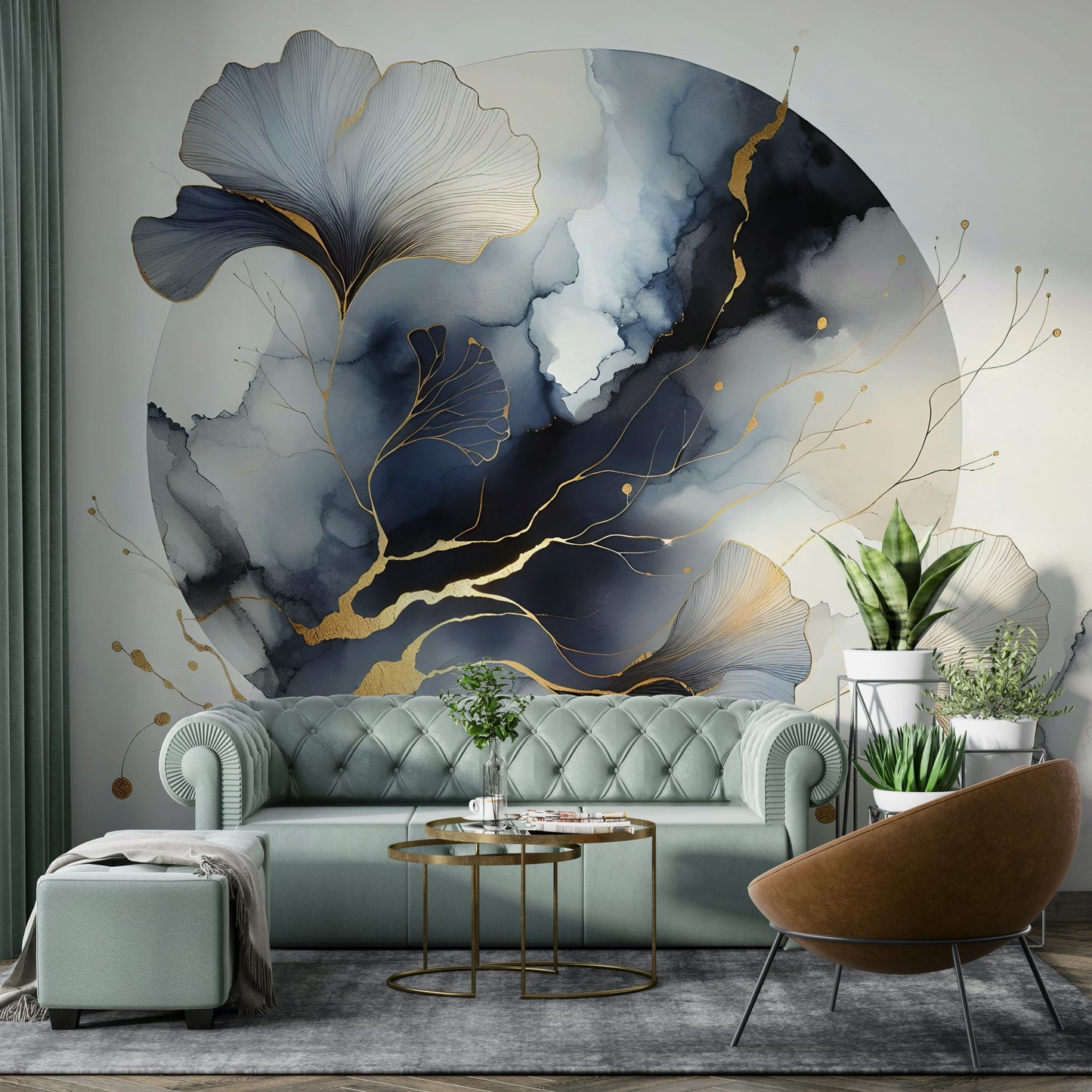 Chic Ginkgo Moon Wall Mural