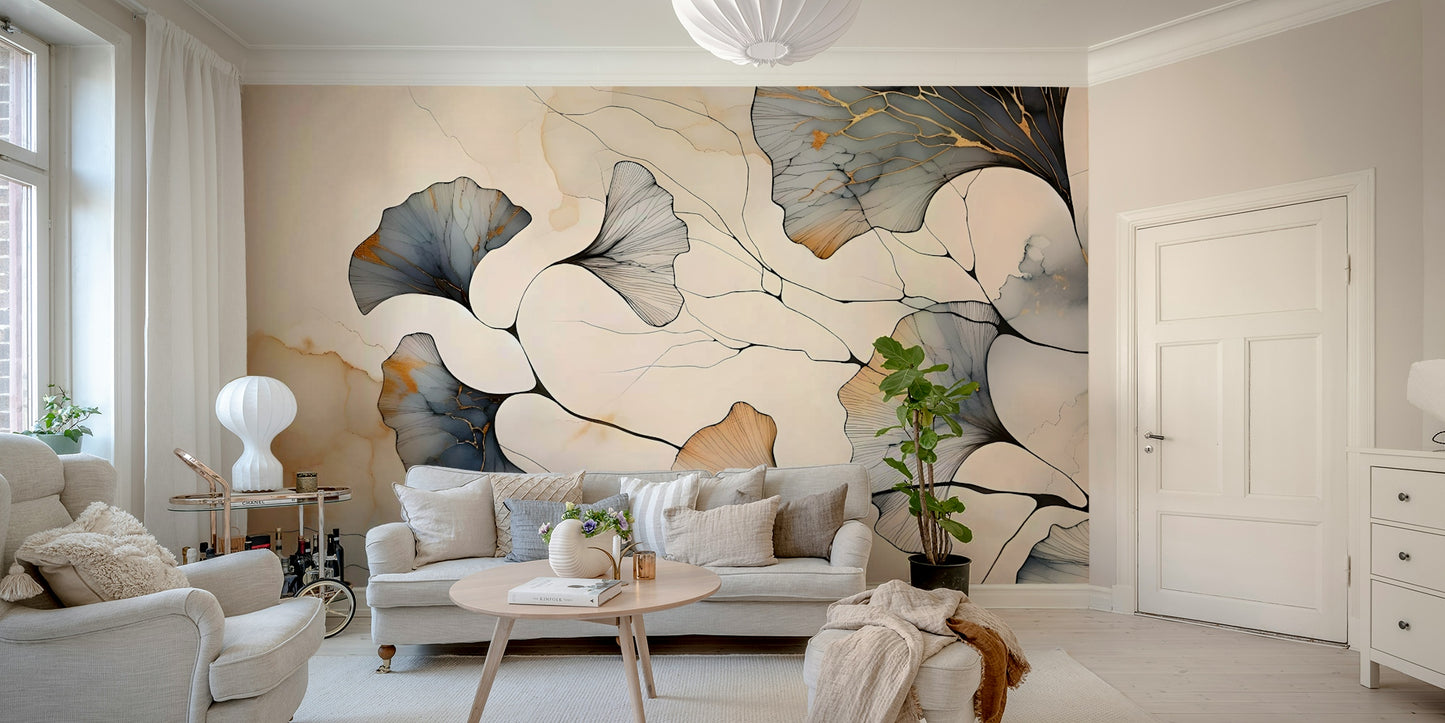 Gilded Ginkgo Elegance Wall Mural