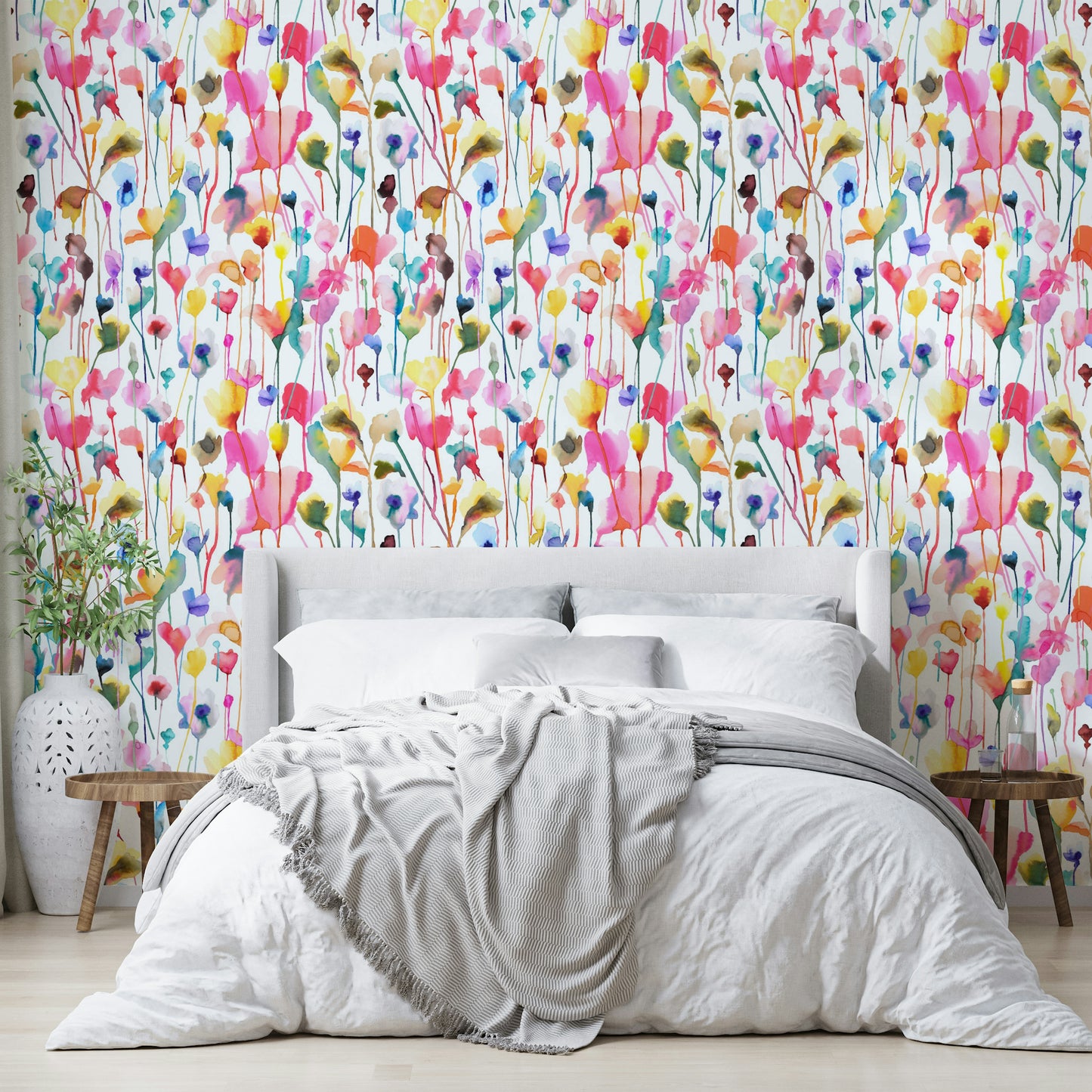 Wild Flowers Watercolor Pink Wallpaper⁠