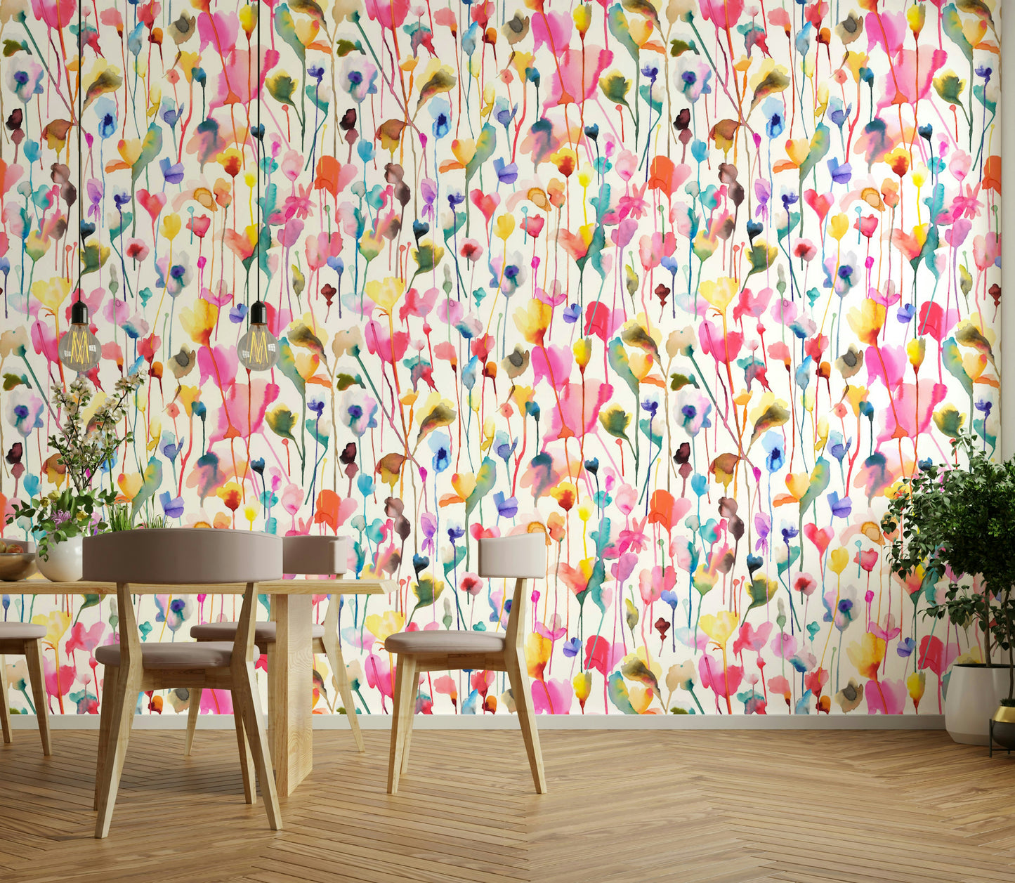 Wild Flowers Watercolor Pink Wallpaper⁠