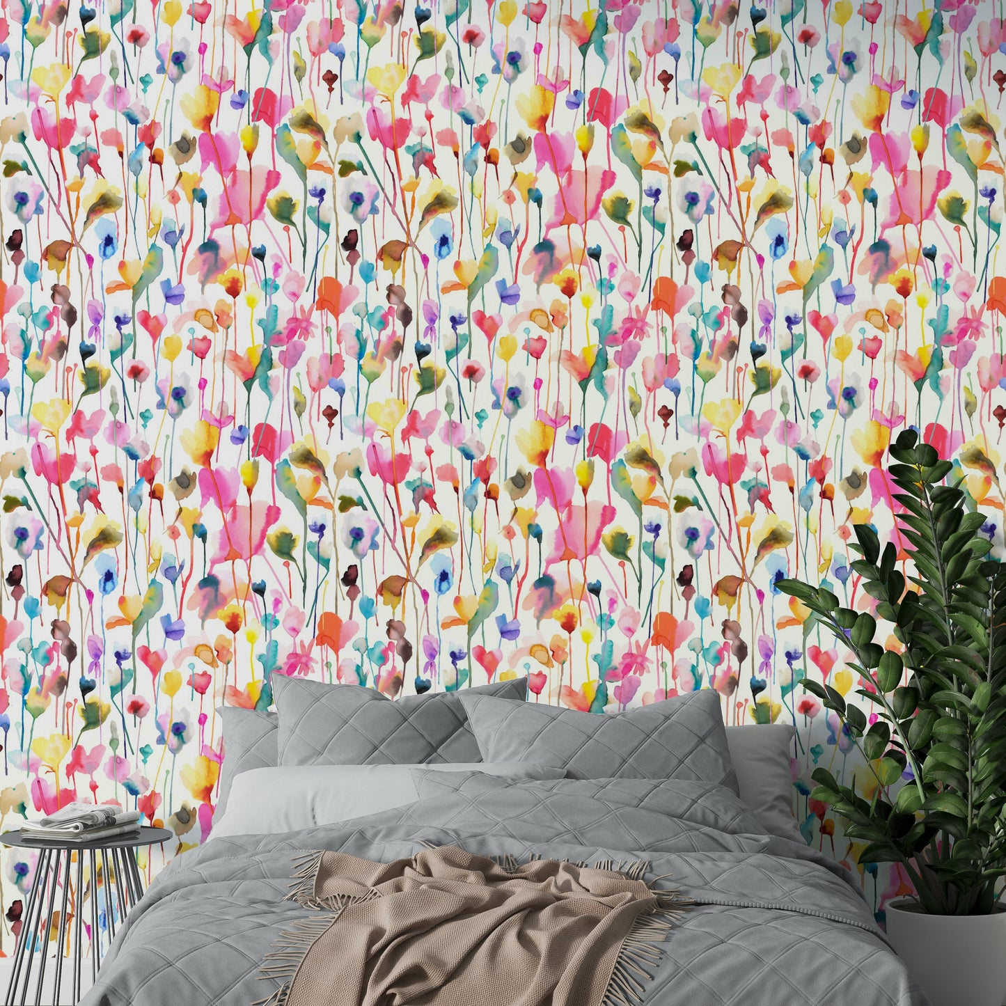 Wild Flowers Watercolor Pink Wallpaper⁠