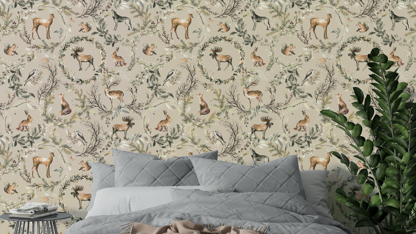 Wodland Animals Deer Fox Squirrels Wallpaper⁠