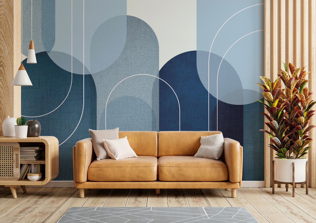 Mid Century Serene Blues Wall Mural

