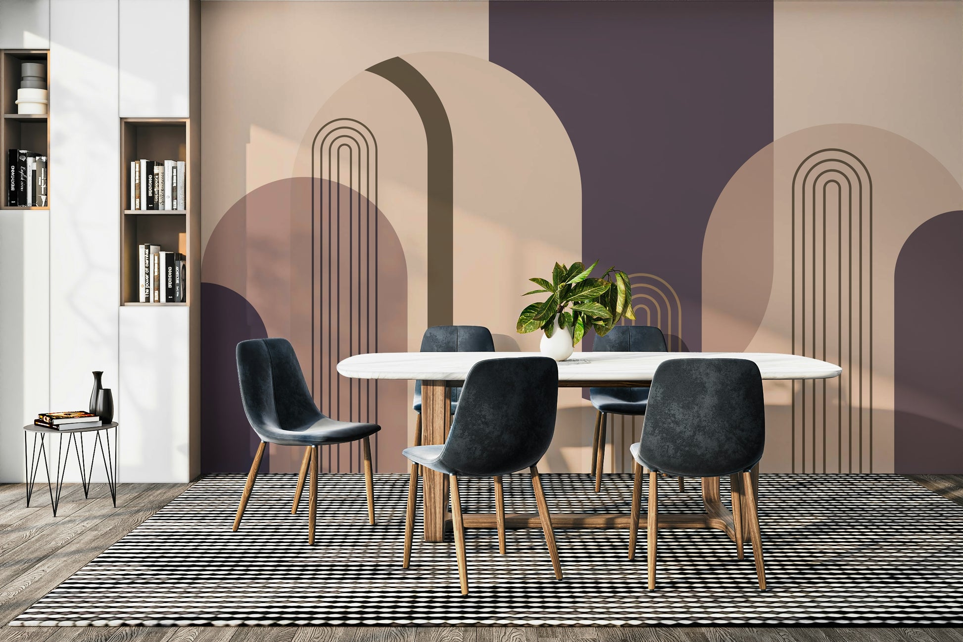 Modern and vintage blend with Mid Century Arches mural

