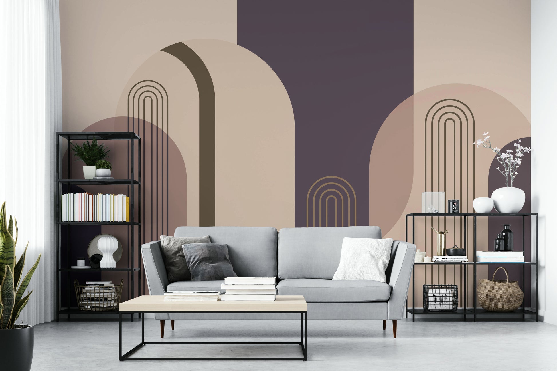 Peel-and-stick Mid Century Arches mural for easy application

