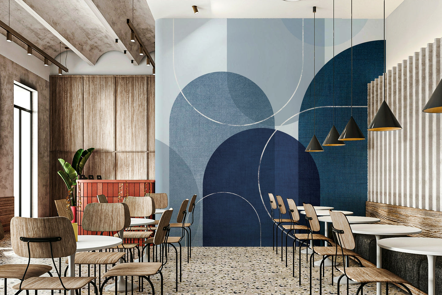 Sophisticated blue linen mural for modern bedroom walls

