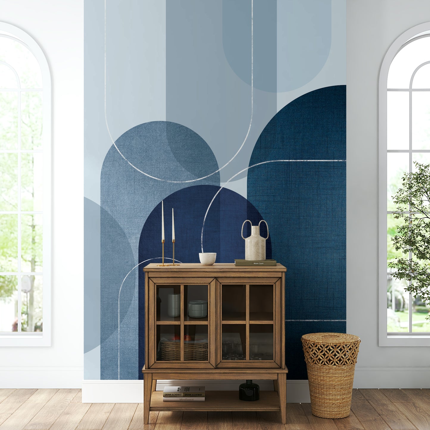 Modern Mid Century Blue Linen mural for stylish interiors

