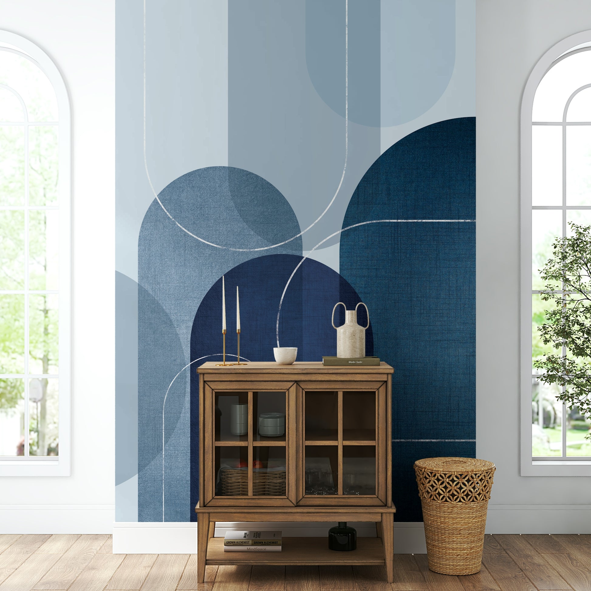 Modern Mid Century Blue Linen mural for stylish interiors

