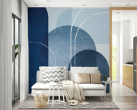 Mid-century inspired blue linen mural for bedrooms

