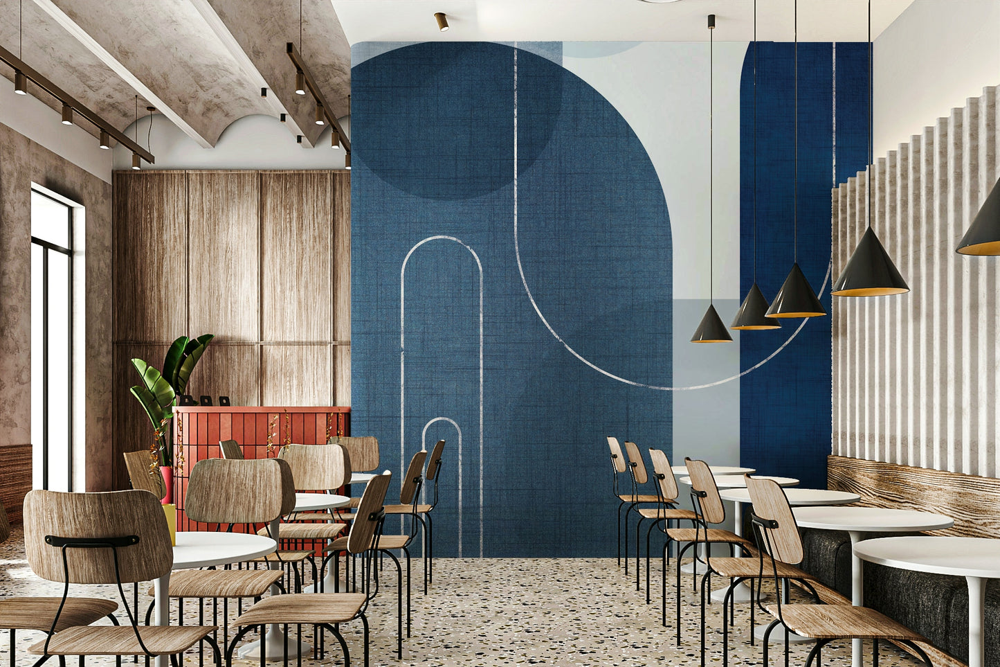 Peel-and-stick Mid Century Blue Linen wall mural for walls

