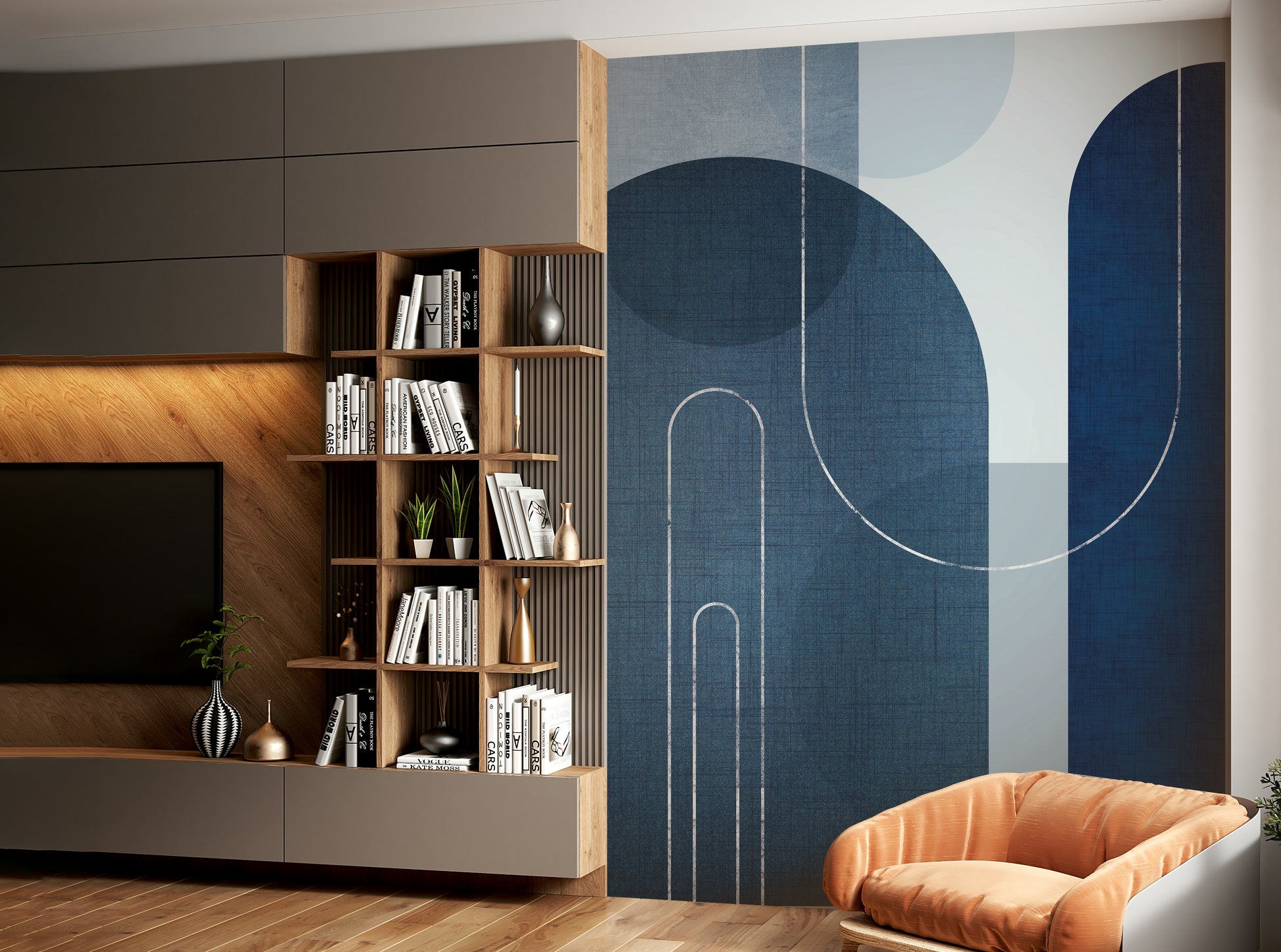 Soft blue linen design wall mural for modern spaces

