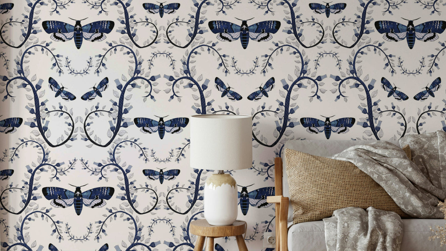 Blue Gothic Moth Vines wallpaper with dark vines

