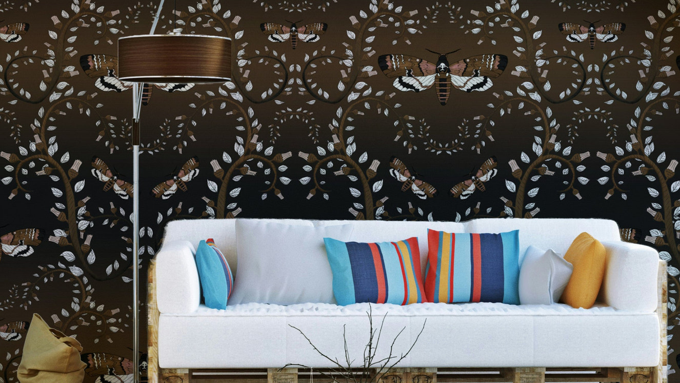 Gothic Moth Vines wallpaper with earthy tones

