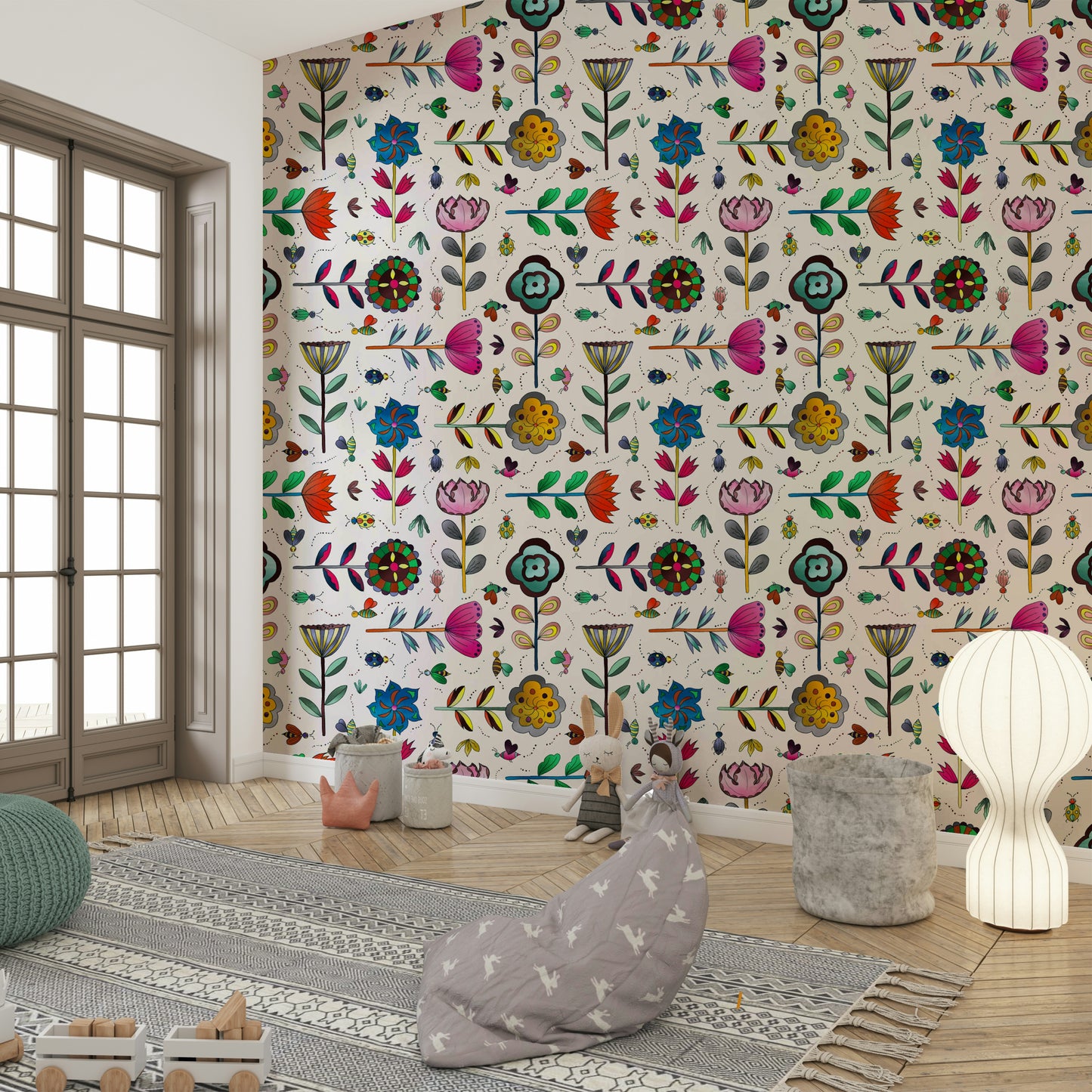 Gentle nature mural wallpaper with clean design

